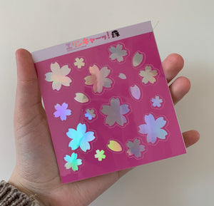 Holographic Sakura Sticker Sheet Light Pink